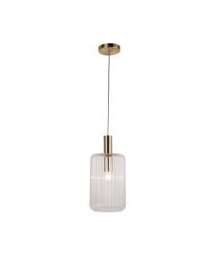 Fluted Glass Design Pendant Fitting Finished with Clear Glass and Bronze Effect Colour