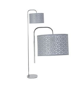 Chrome Arched Floor Lamp with Grey Laser Cut Shade