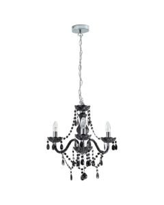 Marie Therese - Black and Chrome with Acrylic Jewels 3 Arm Chandelier