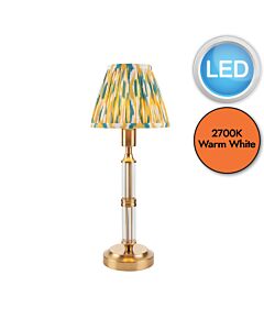 Endon Lighting - Morton Rechargeable & Ikat 16cm - 114847 - LED Aged Brass Yellow Jade Touch Table Lamp With Shade