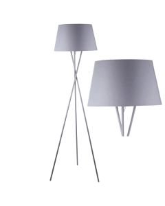 Grey Tripod Floor Lamp with Grey Fabric Shade