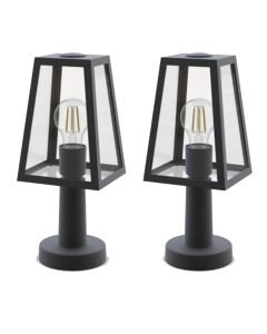Set of 2 Fia - Black Clear Glass IP44 Outdoor Post Lights