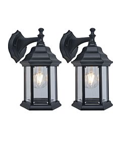 Set of 2 Dorset - Black Clear Glass IP44 Outdoor Wall Lights