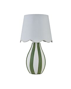 Connie - Green and White Stripe Ceramic Table Lamp with Scallop Shade