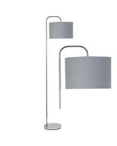 Chrome Arched Floor Lamp with Grey Cotton Shade