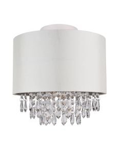 300mm Cream Faux Silk Ceiling Flush Shade with Chrome Inner and Clear Droplets