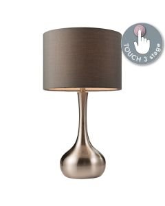 Endon Lighting - Piccadilly - 61192 - Satin Nickel Dark Grey Touch Table Lamp With Shade