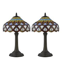 Set of 2 Leonard - Tiffany Coloured Glass 36cm Table Lamps