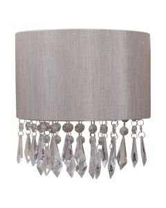 Jewelled Silver Grey Fabric Wall Light With Clear Beaded Crystal Style Strings