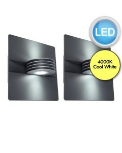 Set of 2 Split - LED Dark Grey Clear Glass IP44 Outdoor Wall Washer Lights