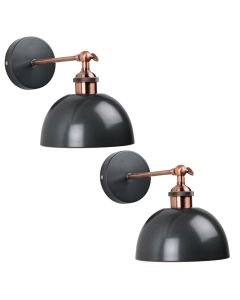 Set of 2 Galley Style Wall Lamp in Industrial Nickel Painted Finish with Antique Copper Detail