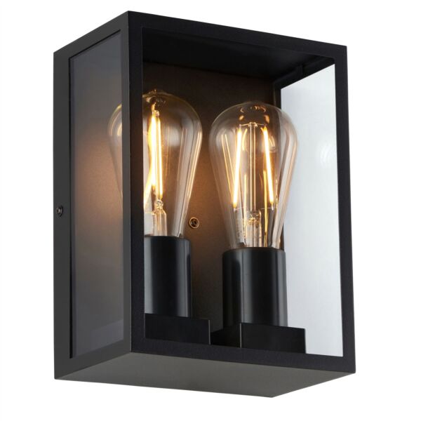 Saxby Lighting - Breton - 118838 - Black Clear Glass 2 Light IP44 Outdoor Half Lantern Wall Light