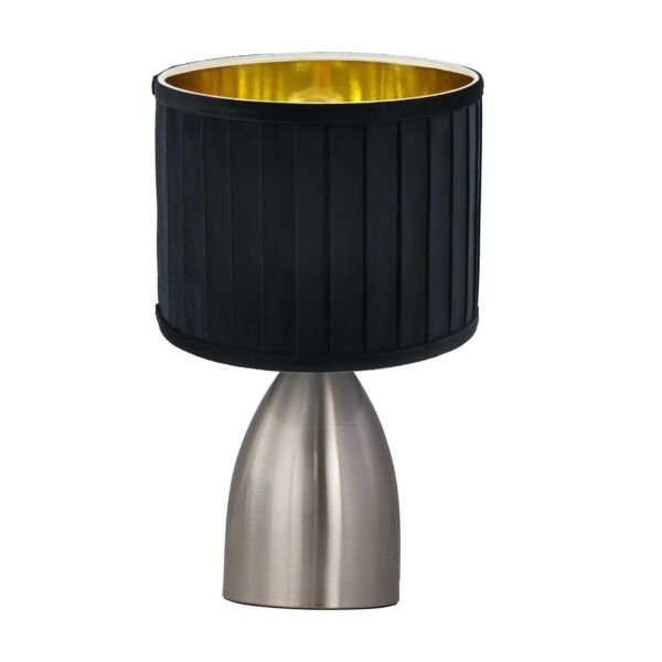 Valentina - Brushed Chrome Touch Lamp with Black Pleated Velvet Shade
