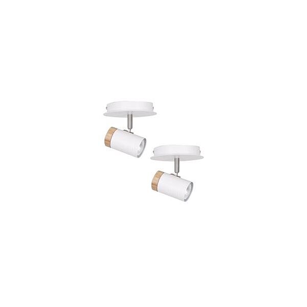 Set of 2 Stratton - White with Wood Detail Single Spotlights