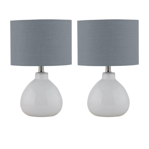 Set of 2 Tuscan - White Ceramic Lamps with Grey Shade