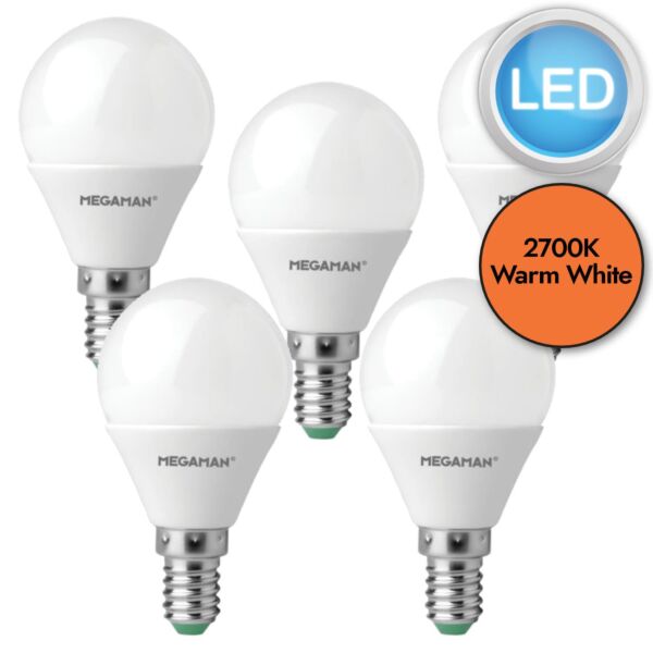 5 x 5.5W LED E14 Golf Ball Dimmable Light Bulbs - Warm White