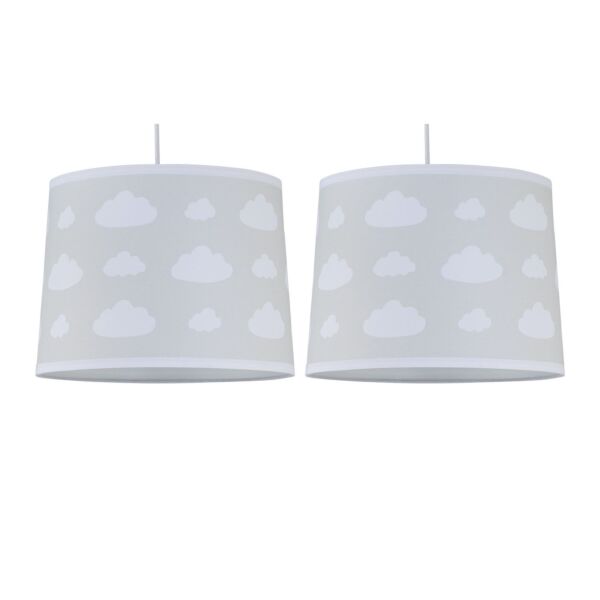 Set of 2 Clouds - Light Grey Easy Fit Fabric Pendant Shade