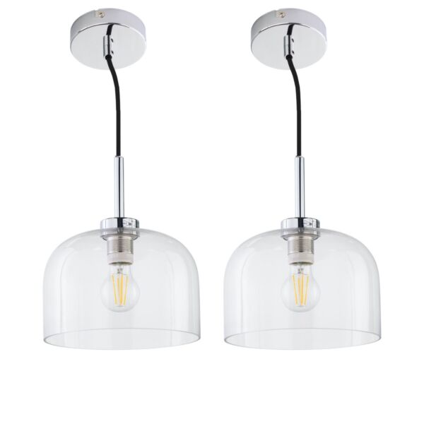 Set of 2 Victoria - Chrome Pendant Lights with Clear Glass Shades