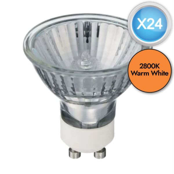 Pack of 24 - 50 Watt Halogen GU10 Warm White Dimmable Light Bulbs