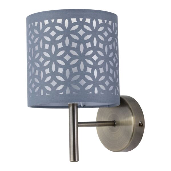 Brea - Antique Brass Wall Light with Grey Cut Out Shade