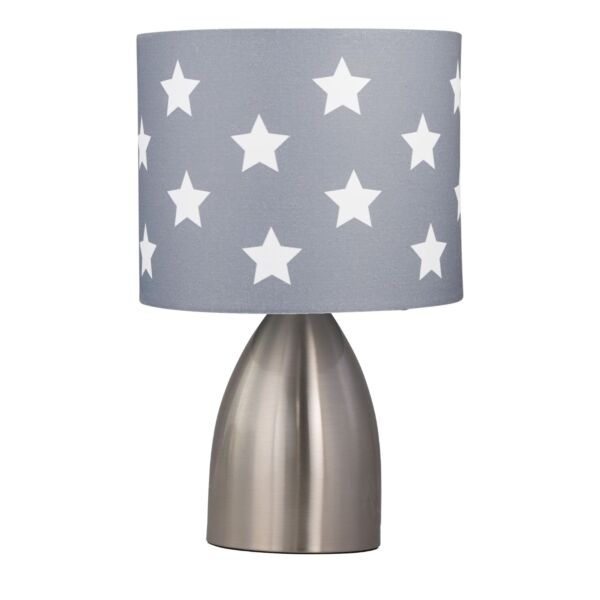 Valentina - Brushed Chrome Touch Lamp with Dark Grey & White Stars Shade