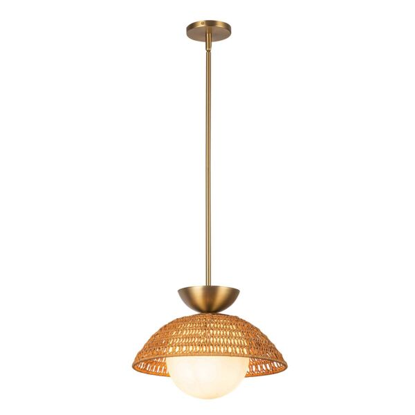 Elstead Lighting - Perth - ALM-PERTH-P-GD - Gold Natural Rattan Opal Glass Ceiling Pendant Light