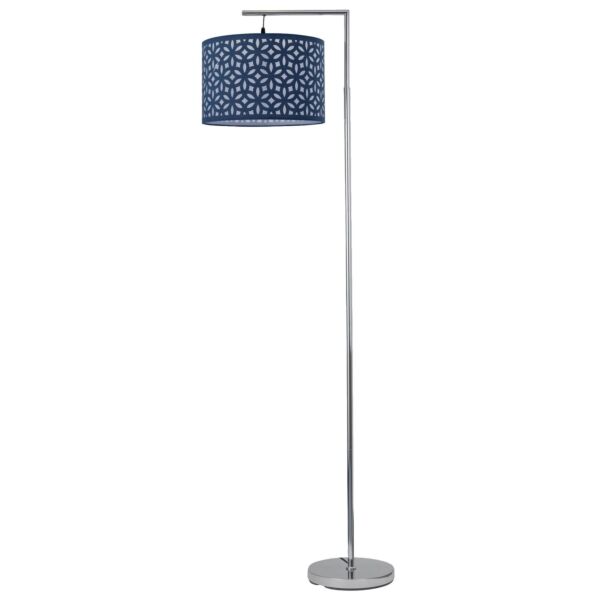 Chrome Angled Floor Lamp with Navy Blue Laser Cut Shade