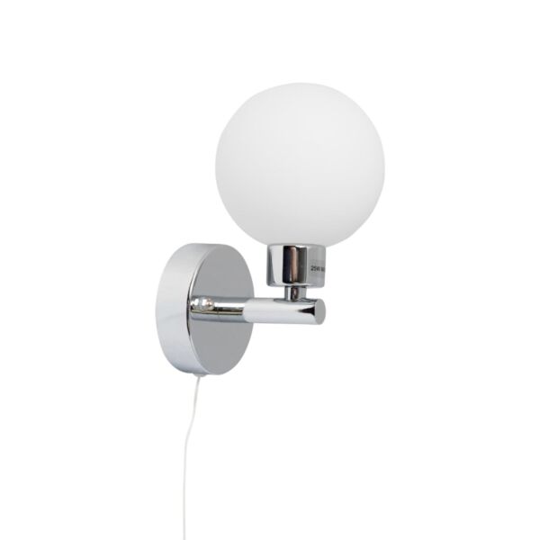 Dais - Chrome Opal Glass IP44 Pull Cord Bathroom Wall Light