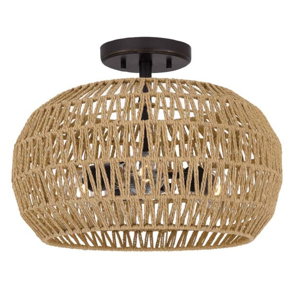 Quoizel Lighting - Casablanca - QZ-CASABLANCA-3SF-PBZ - Palladian Bronze Natural Paper String 3 Light Flush Ceiling Light