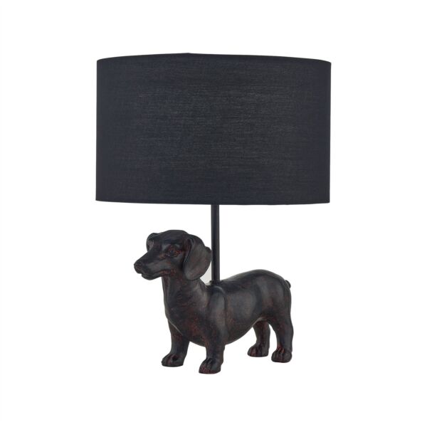 Ronnie - Dachshund Dog Lamp with Black Fabric Shade