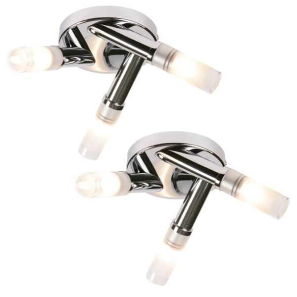 Set of 2 Chrome IP44 Bathroom Triple Ceiling Lights