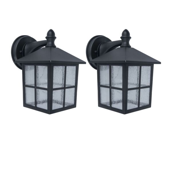 Set of 2 Kent - Black Clear Seeded Glass IP44 Outdoor Wall Lights
