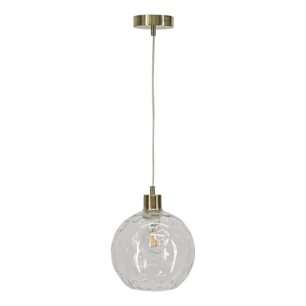 Barnum - Clear Dimple Glass Globe with Satin Brass Pendant Fitting