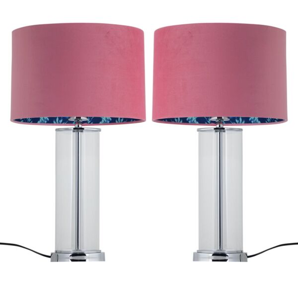 Set of 2 Aura - Chrome Table Lamps with Pink Velvet Flamingo Shades