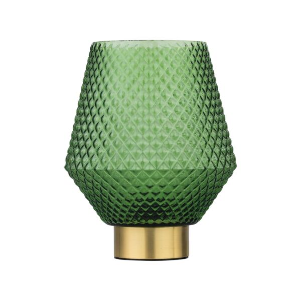 Porter - Battery Operated Satin Brass Lamp with Green Textured Glass
