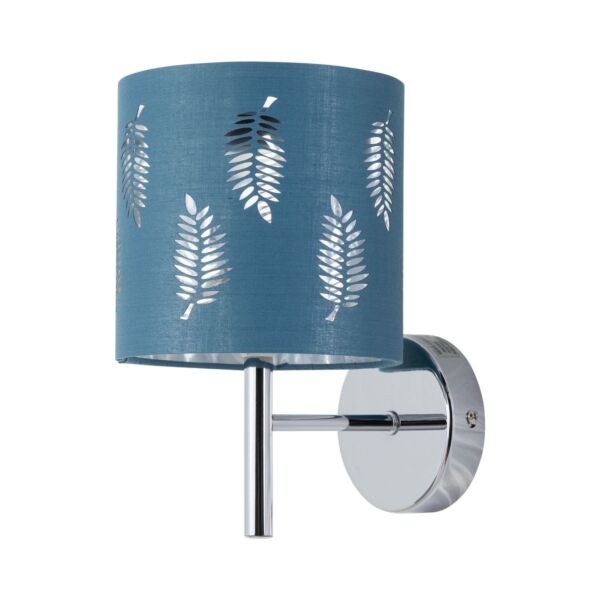 Brea - Chrome Wall Light with Teal Fern Shade