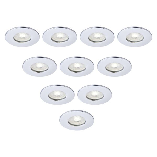 Saxby Lighting - Set of 10 Saxby ShieldONE 75 - 113305 & 113320 - Silver IP65 Fixed Bathroom Recessed Fire Rated Ceiling Downlights