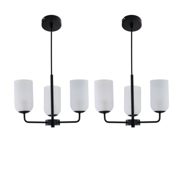 Set of 2 Victoria - Black 3 Arm Ceiling Pendants Frost Glass Shades