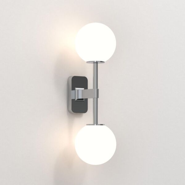 Astro Lighting - Tacoma Twin 1429002 & 5036001 - IP44 Polished Chrome Wall Light with White Glass Shades