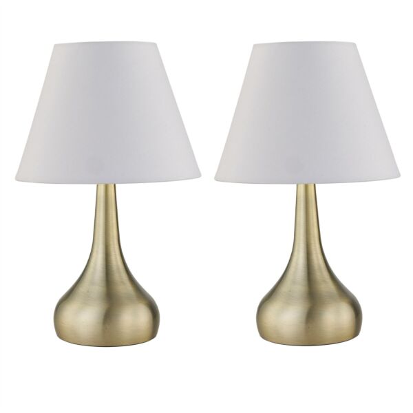 Set of 2 Romana - Antique Brass Touch Table Lamps with Ivory Shades