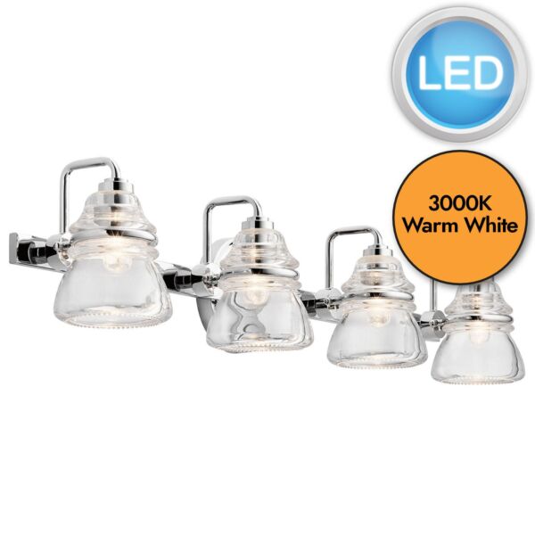 Kichler Lighting - Talland - KL-TALLAND4-PC-BATH - LED Chrome Clear Glass 4 Light IP44 Bathroom Wall Light
