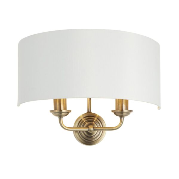 Endon Lighting - Highclere - 98937 - Antique Brass Vintage White 2 Light Wall Light