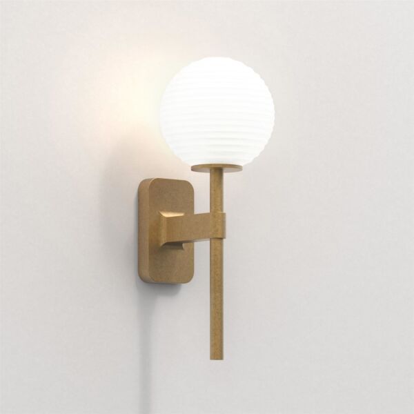 Astro Lighting - Tacoma Single 1429007 & 5036004 - IP44 Antique Brass Wall Light with White Ribbed Glass Shade