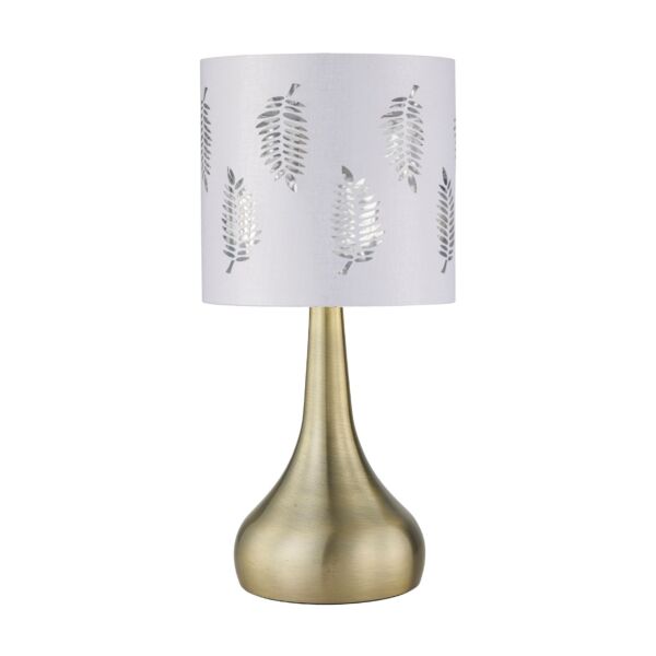 Romana - Antique Brass Touch Table Lamp with White Fern Shade