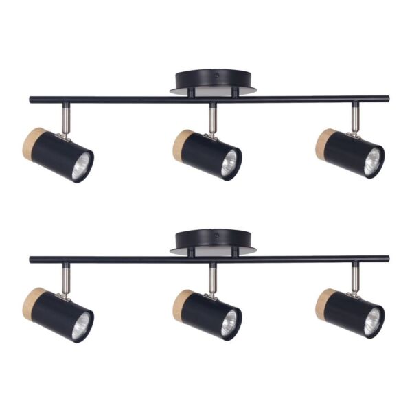 Set of 2 Stratton - Black with Wood Detail Three Way Spotlights
