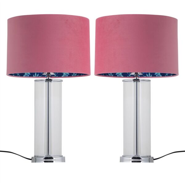 Set of 2 Aura - Chrome Table Lamps with Pink Velvet Flamingo Shades