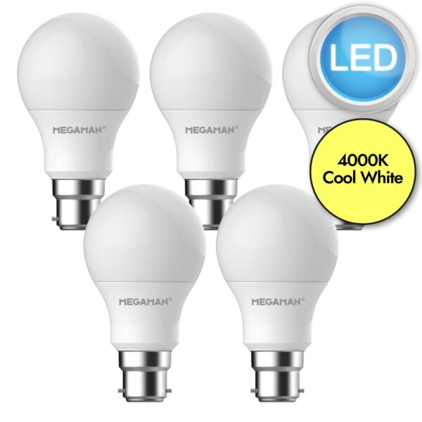 5 x 8.6W LED B22 Light Bulbs - Cool White