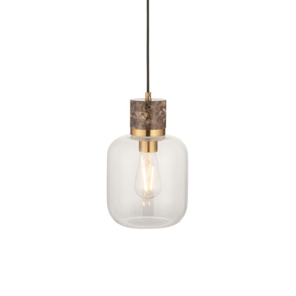 Endon Lighting - Travi - 120659 - Vintage Brass Brown Marble Clear Glass Ceiling Pendant Light