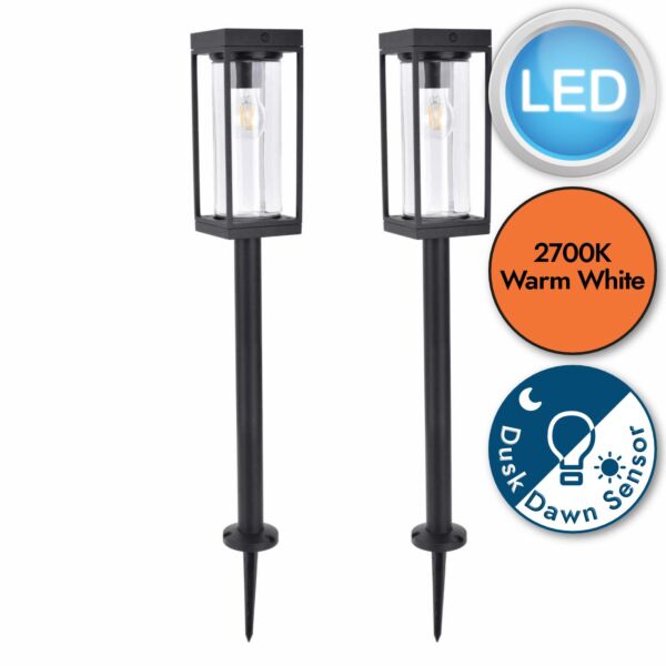 Set of 2 Flair - LED Black Clear Glass IP44 Solar Outdoor Spike Lights