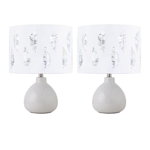 Set of 2 Tuscan - White Ceramic Lamps with White Fern Shade